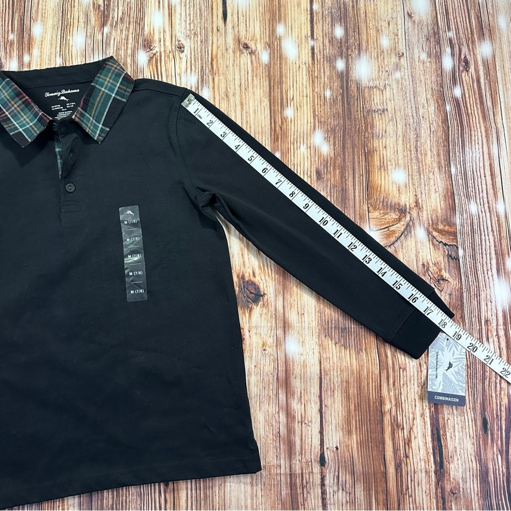 NWT Tommy Bahama Kids Plaid Collared Black Long-Sleeve Shirt - Medium 7/8 - Picture 8 of 12